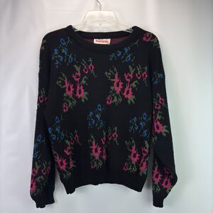 Vintage Le Rouge 80s Black Floral Sweater Size Large